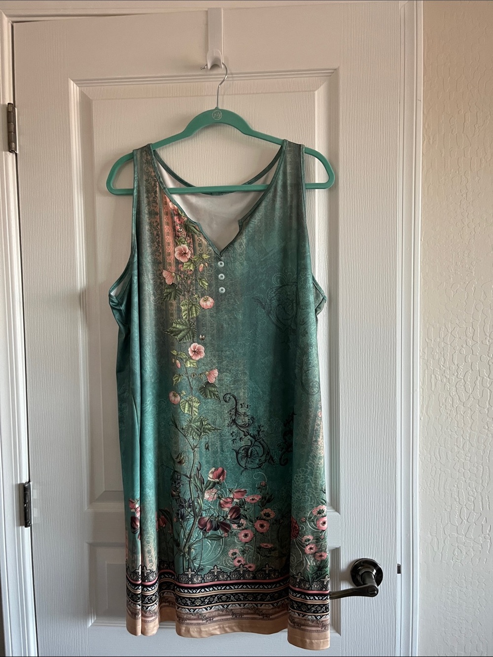 Teal Floral Sleeveless Slip Dress
